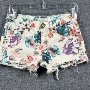 Free People Shorts Womens 25 Distressed Denim Cutoff Floral Multicolor